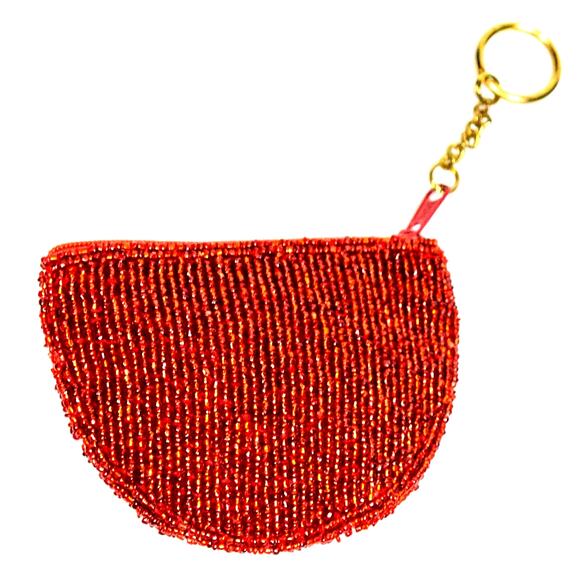 Coin Purse VINTAGE Red Lips Beaded & Sequenced Design Change Pouch Key Chain - Picture 2 of 4